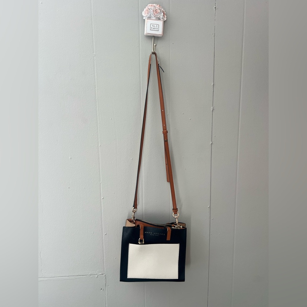 Black and White Shoulder Bag with Tan Accents - Picture 2 of 3